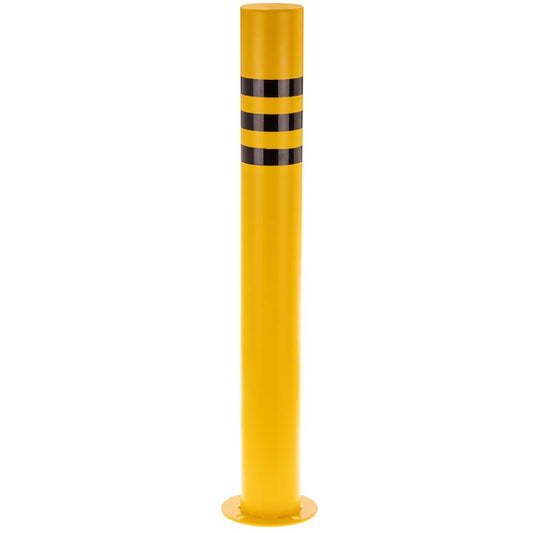 Pilona bolardo de acero con base clavada amarilla 90x750mm
