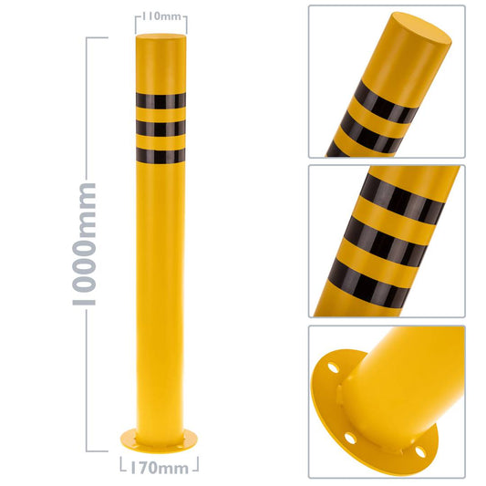 Pilona bolardo de acero con base clavada amarilla 110x1000mm