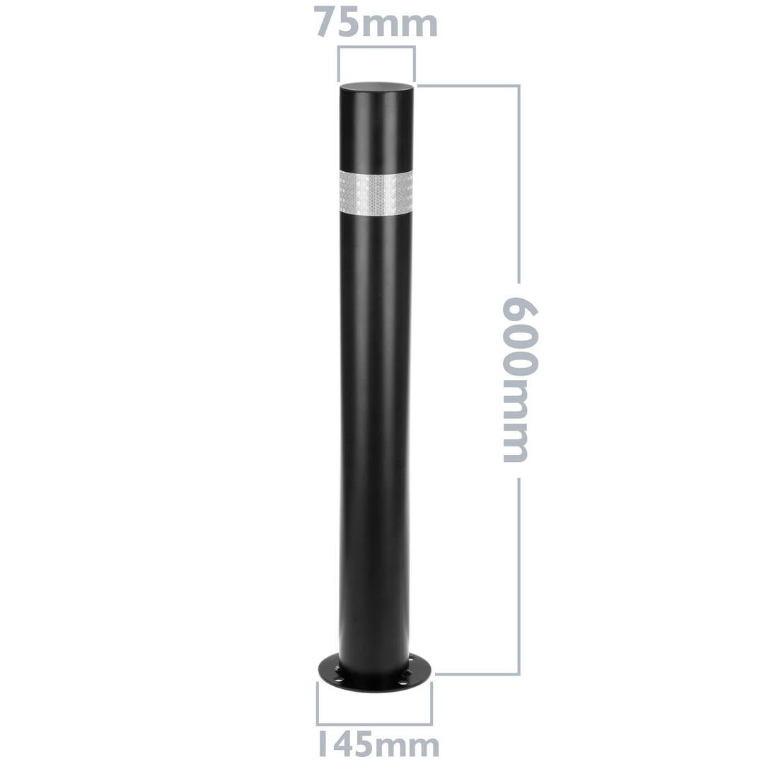 Pilona bolardo de acero con base clavada negro 75x600mm