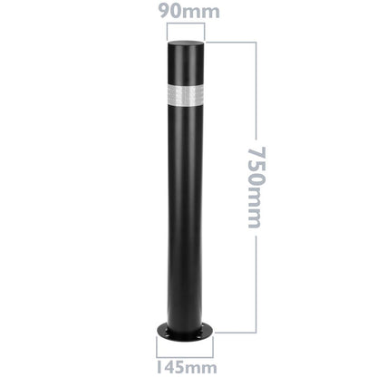 Pilona bolardo de acero con base clavada negro 90x750mm