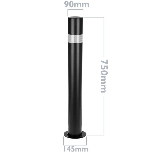 Pilona bolardo de acero con base clavada negro 90x750mm