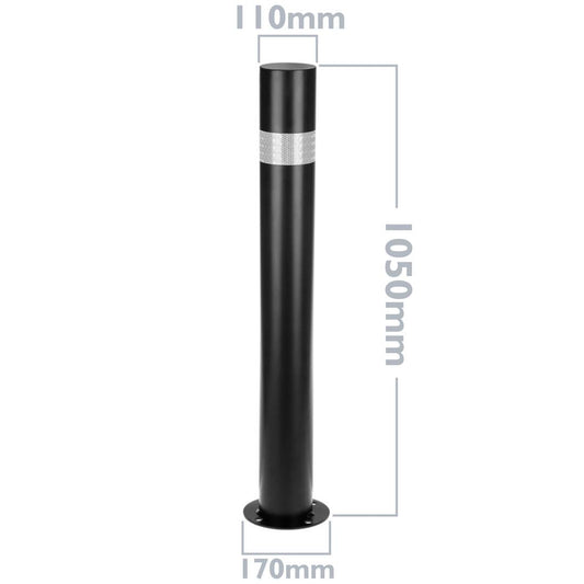 Pilona bolardo de acero con base clavada negro 110x1000mm