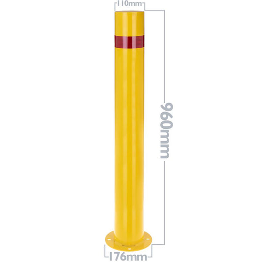 Pilona bolardo de acero con base clavada amarilla 110 x 960mm
