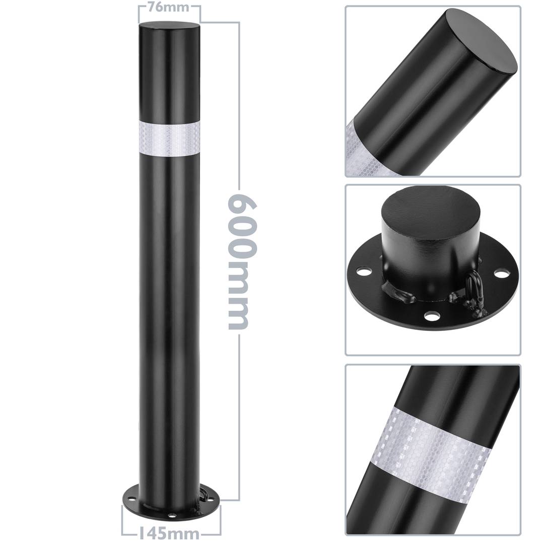 Pilona bolardo de acero con base clavada removible 76x600mm de color negro