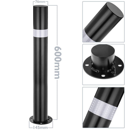 Pilona bolardo de acero con base clavada removible 76x600mm de color negro
