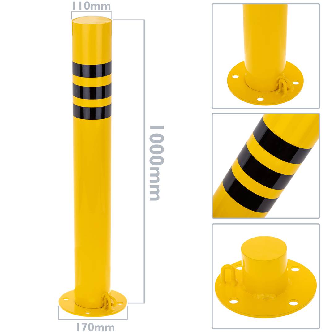 Pilona bolardo de acero con base clavada removible 110x1000mm