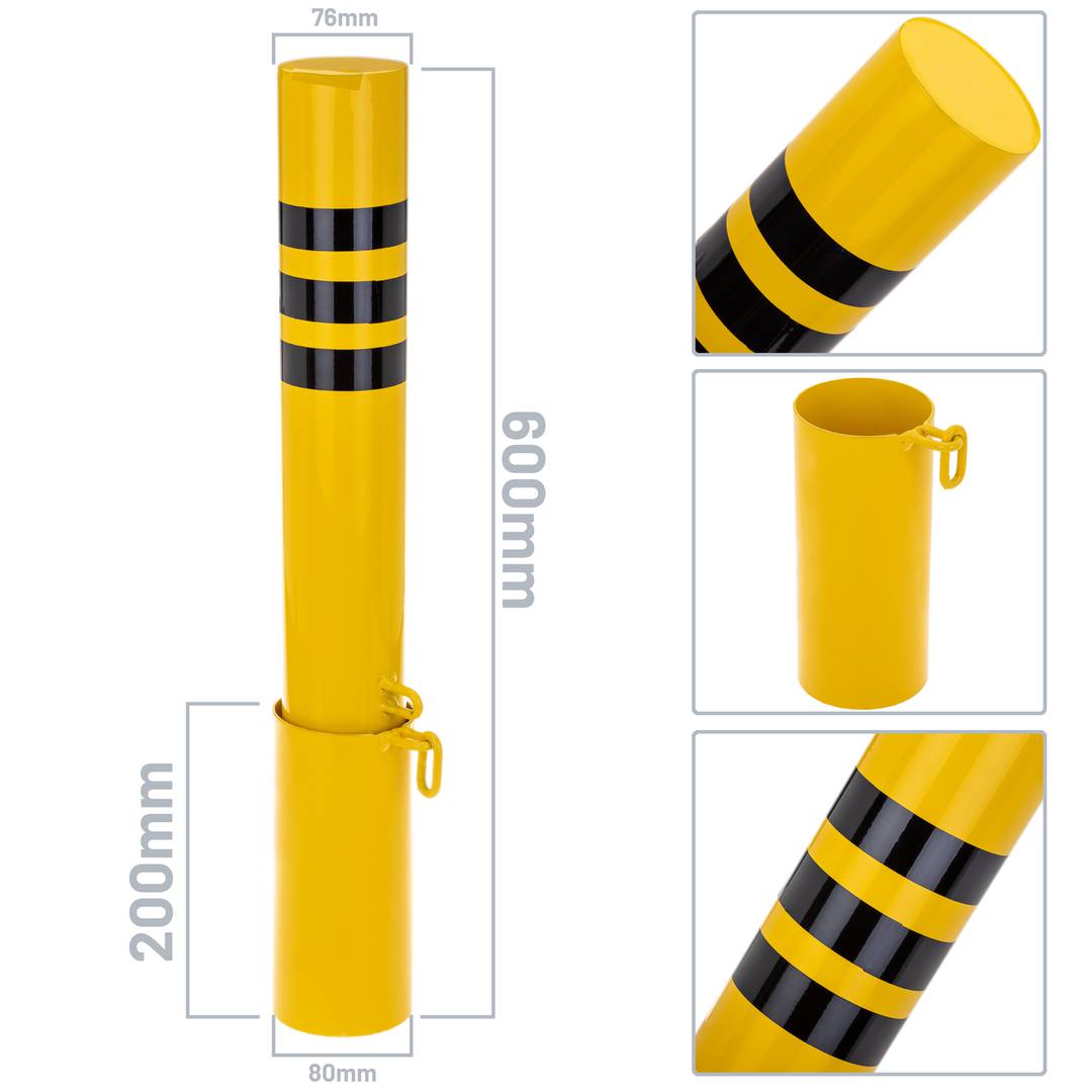 Pilona bolardo de acero con base enterrada removible 76x600mm