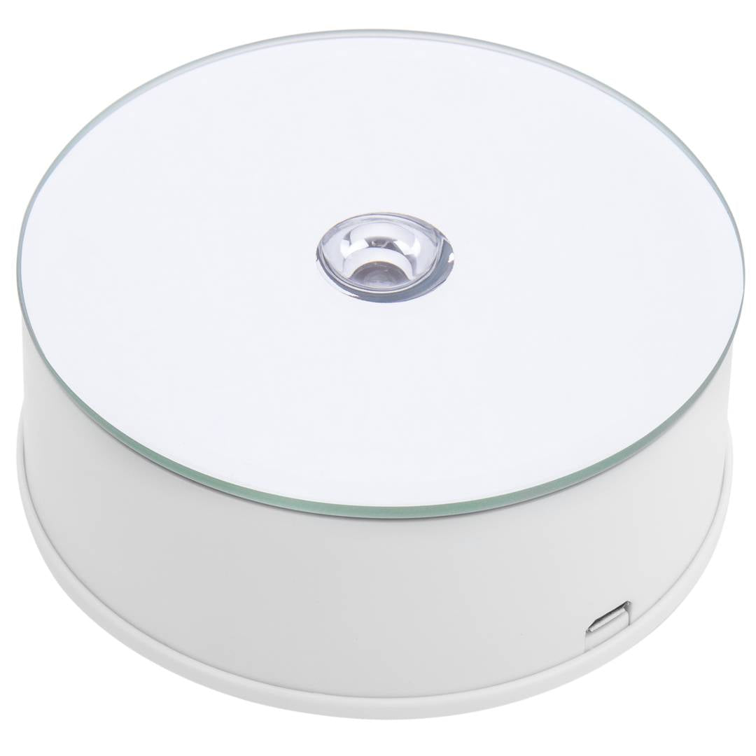 Base giratoria eléctrica 10cm blanco con espejo. Plataforma rotatoria con iluminación LED