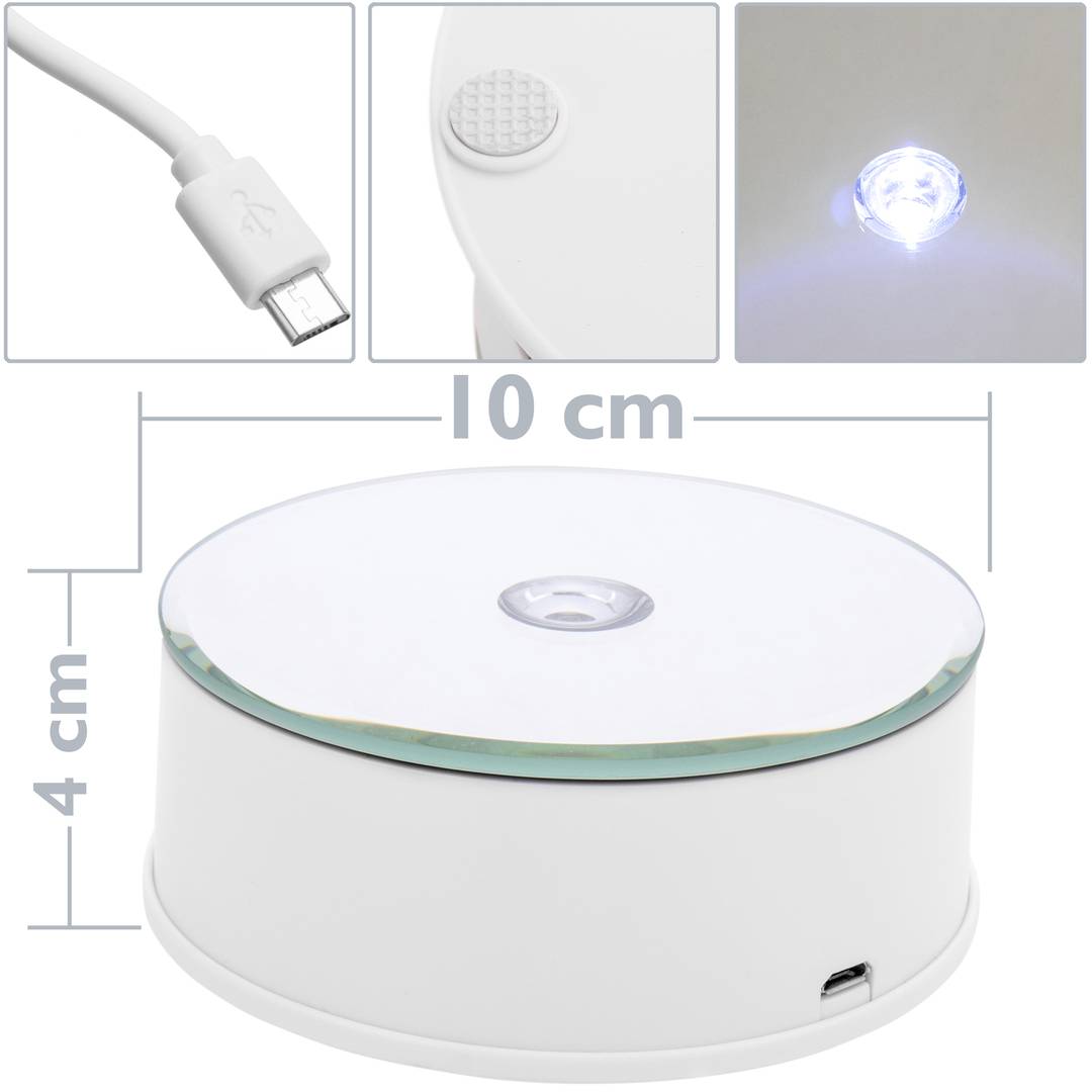 Base giratoria eléctrica 10cm blanco con espejo. Plataforma rotatoria con iluminación LED
