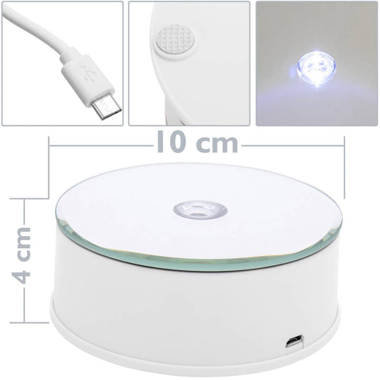 Base giratoria eléctrica 10cm blanco con espejo. Plataforma rotatoria con iluminación LED