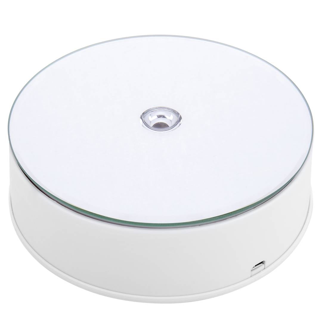 Base giratoria eléctrica 14cm blanco con espejo. Plataforma rotatoria con iluminación LED