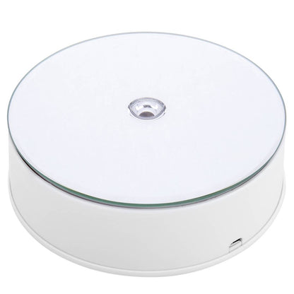 Base giratoria eléctrica 14cm blanco con espejo. Plataforma rotatoria con iluminación LED