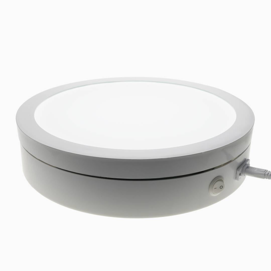 Base giratoria eléctrica iluminada de 40 cm. Plataforma rotatoria de color blanco para fotografía