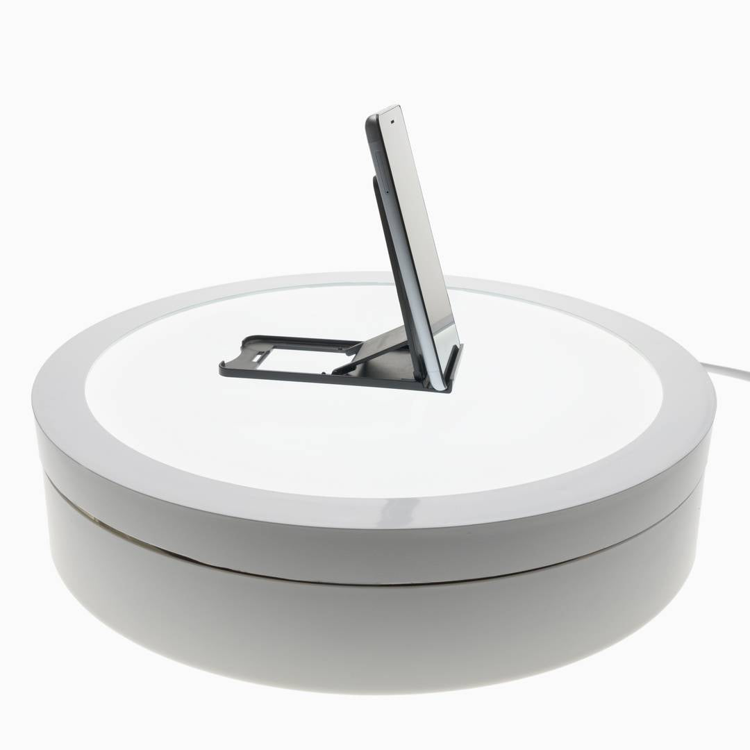 Base giratoria eléctrica iluminada de 40 cm. Plataforma rotatoria de color blanco para fotografía