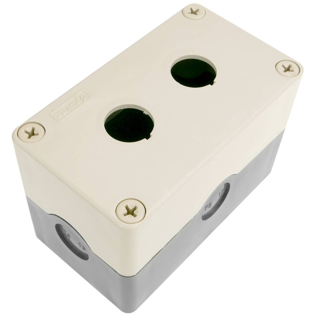 Caja de control de dispositivos eléctricos para 2 pulsadores o interruptores de 22 mm gris h=80mm