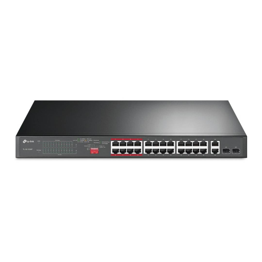 Switch de 24 puertos 10/100 Mbps y 2 puertos gigabit PoE de TP-Link TL-SL1226P