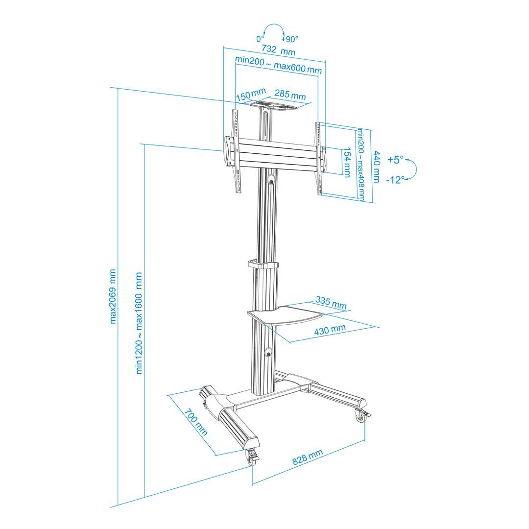 Soporte de suelo TooQ para pantalla de 37' - 70' VESA 600x400 de aluminio color plata FS1870M-B