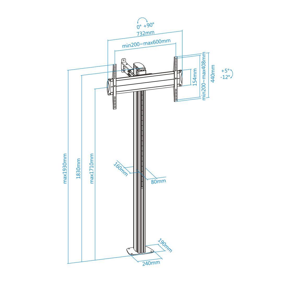 Soporte de suelo fijo TooQ para pantalla de 37' - 70' VESA 600x400 de aluminio color plata FS2270M-B