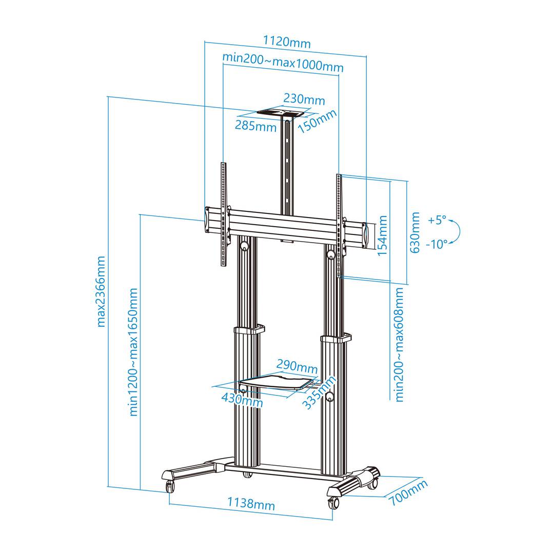 Soporte de suelo TooQ para pantalla de 60' - 100' VESA 1000x600 de aluminio color plata FS20300M-B