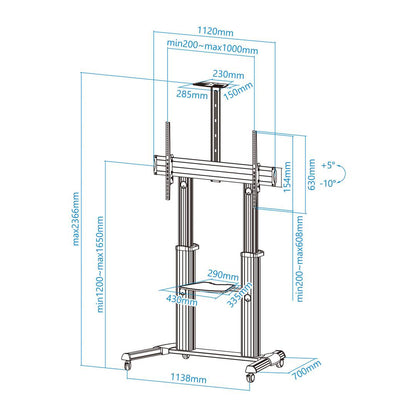 Soporte de suelo TooQ para pantalla de 60' - 100' VESA 1000x600 de aluminio color plata FS20300M-B