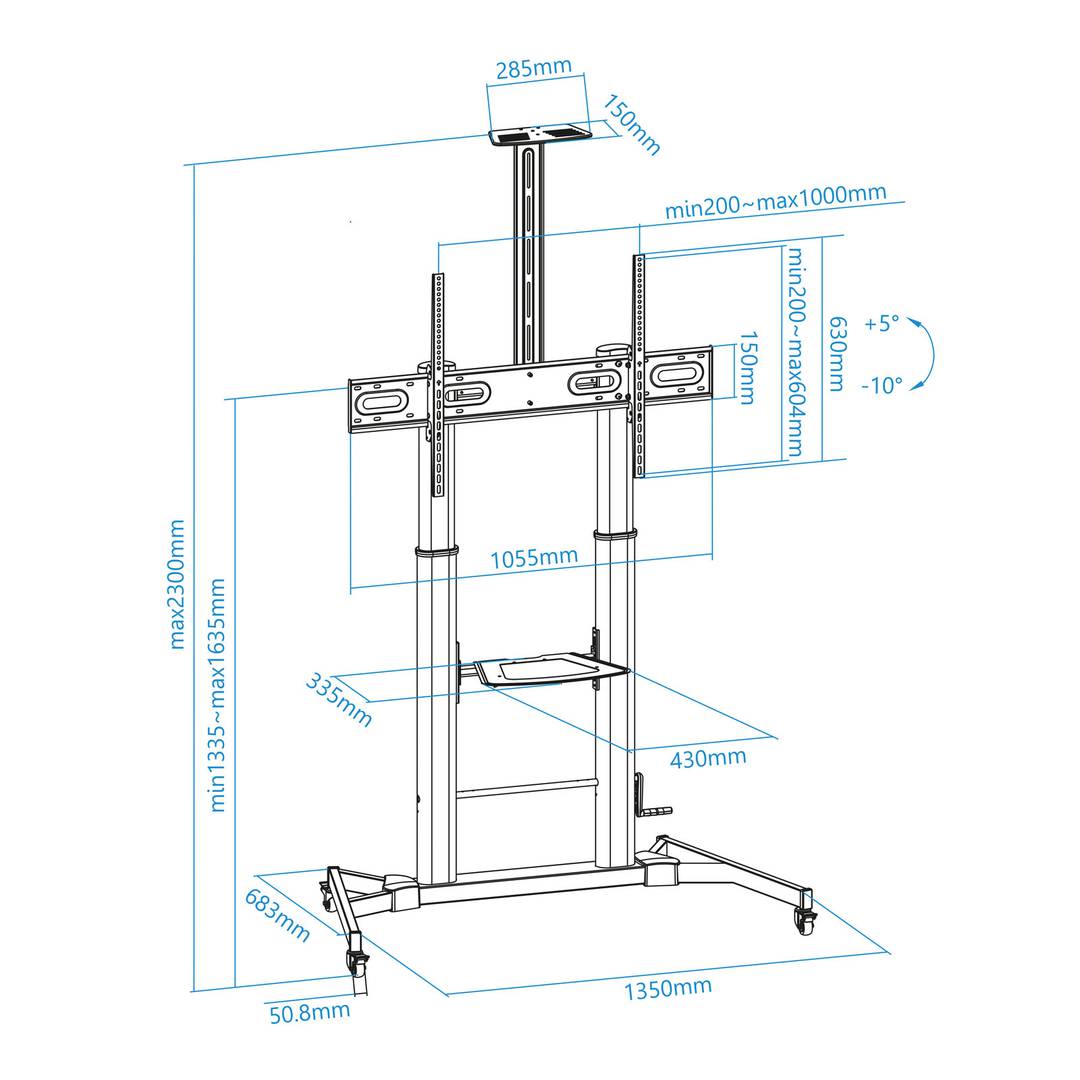 Soporte de suelo TooQ para pantalla de 60' - 100' VESA 1000x600 de aluminio color negro FS20400HM-B