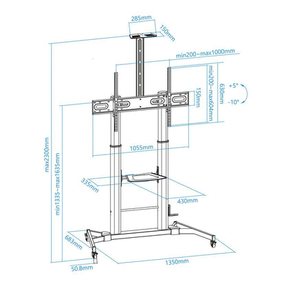 Soporte de suelo TooQ para pantalla de 60' - 100' VESA 1000x600 de aluminio color negro FS20400HM-B