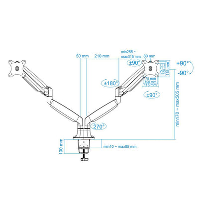 Soporte de mesa ajustable TooQ para 2 pantallas de 13' - 32' VESA75x75 hasta 100x100 mm DB3132TNR-S