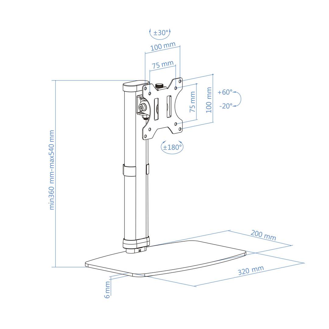 Soporte de mesa ajustable TooQ para pantallas de 17' - 27' VESA75x75 hasta 100x100 mm DB1127TN-B