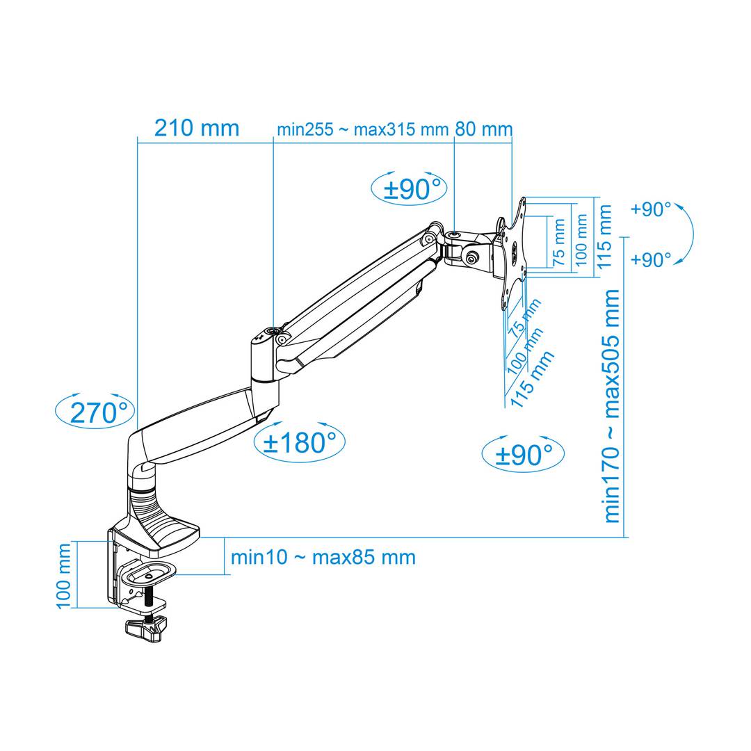 Soporte de mesa ajustable TooQ para pantallas de 13' - 32' VESA75x75 hasta 100x100 mm DB3032TNR-S