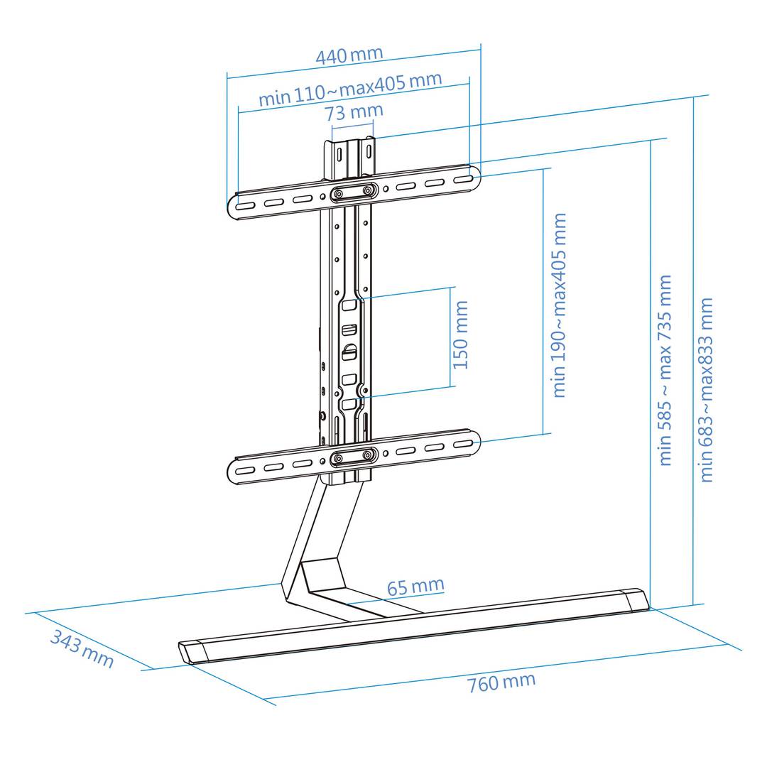 Soporte de mesa ajustable TooQ para pantallas de 32' - 65' VESA200x200 hasta 400x400 mm DB3265F-B