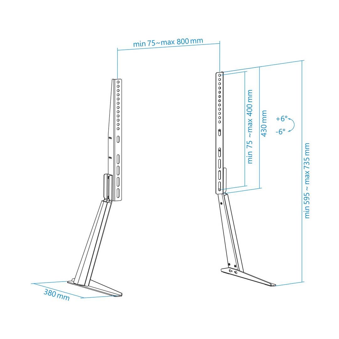 Soporte de mesa ajustable TooQ para pantallas de 32' - 70' VESA75x75 hasta 800x400 mm DB3270T-B