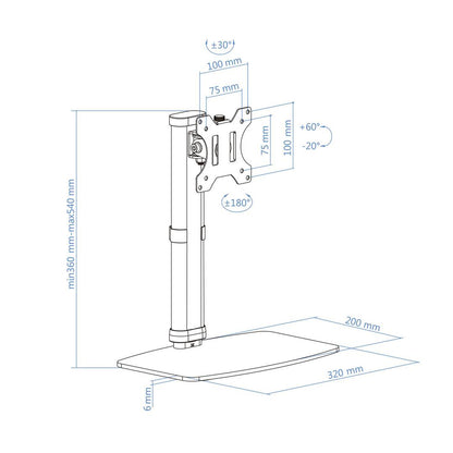 Soporte de mesa ajustable TooQ para pantallas de 17' - 27' VESA75x75 hasta 100x100 mm DB1127TN-W