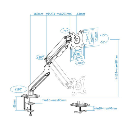 Soporte de mesa ajustable TooQ para pantallas de 17' - 32' VESA75x75 hasta 100x100 mm DB4032TNR-G