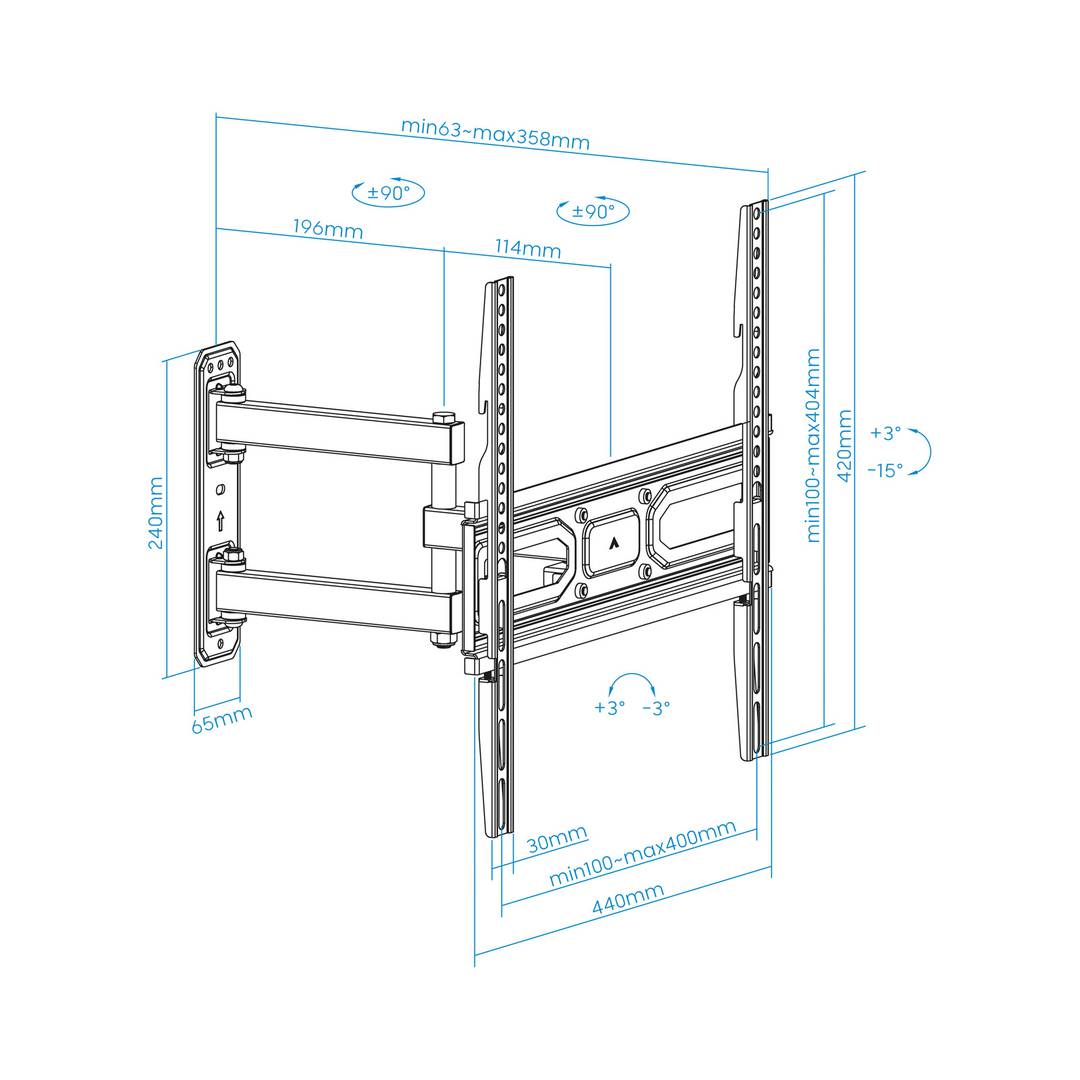 Soporte de pared TooQ para pantallas de 32' - 55' VESA100x100 hasta 400x400 mm LP7843TN-B