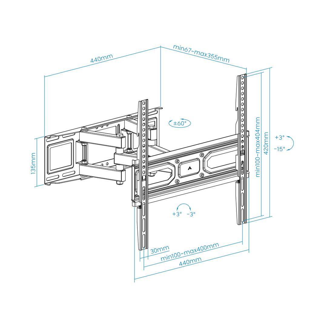Soporte de pared TooQ para pantallas de 32' - 70' VESA100x100 hasta 400x400 mm LP7846TN-B