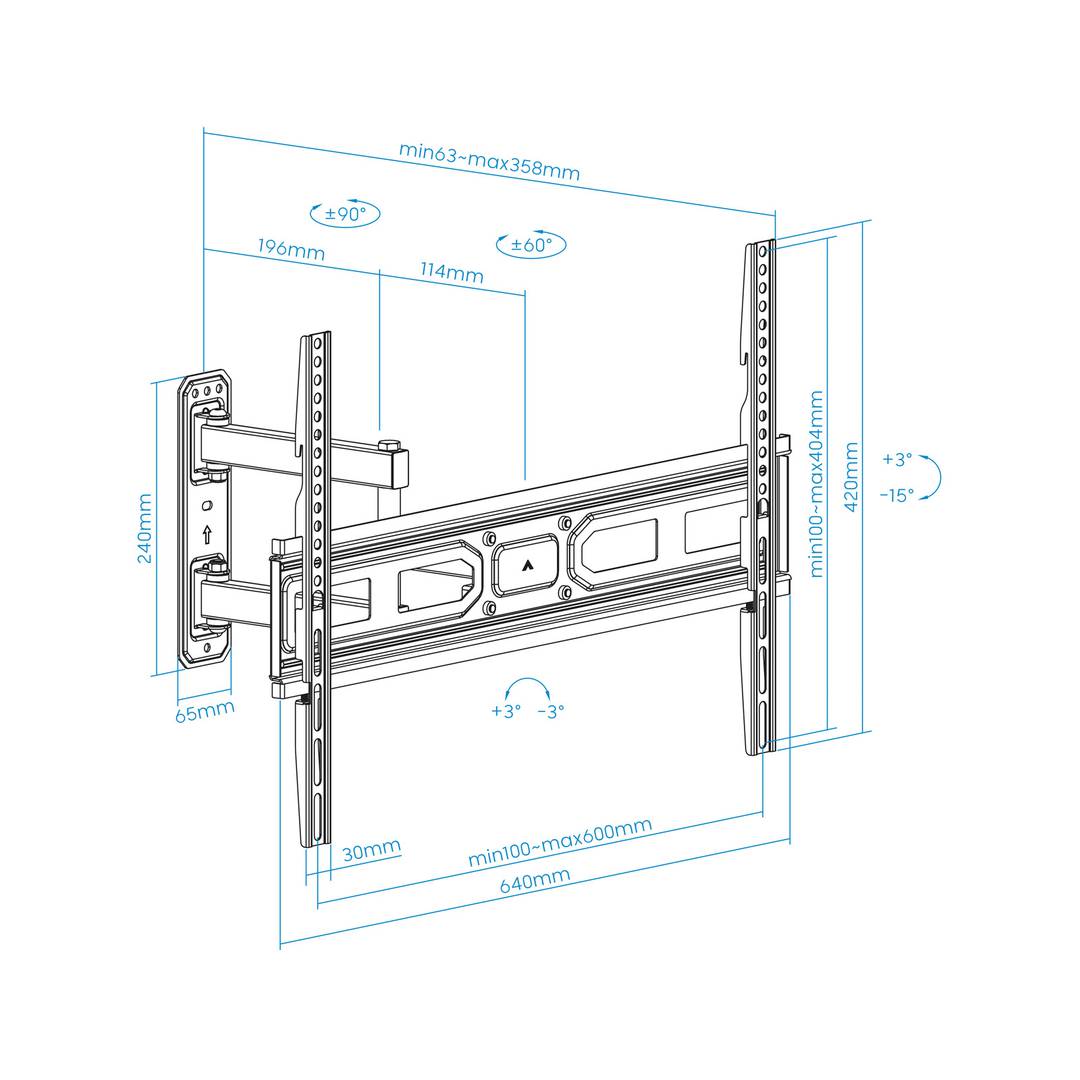 Soporte de pared TooQ para pantallas de 37' - 70' VESA100x100 hasta 600x400 mm LP7863TN-B