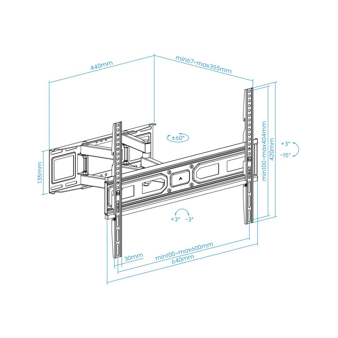 Soporte de pared TooQ para pantallas de 37' - 80' VESA100x100 hasta 600x400 mm LP7866TN-B