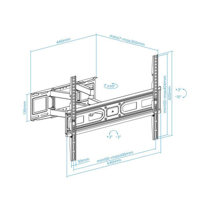 Soporte de pared TooQ para pantallas de 37' - 80' VESA100x100 hasta 600x400 mm LP7866TN-B