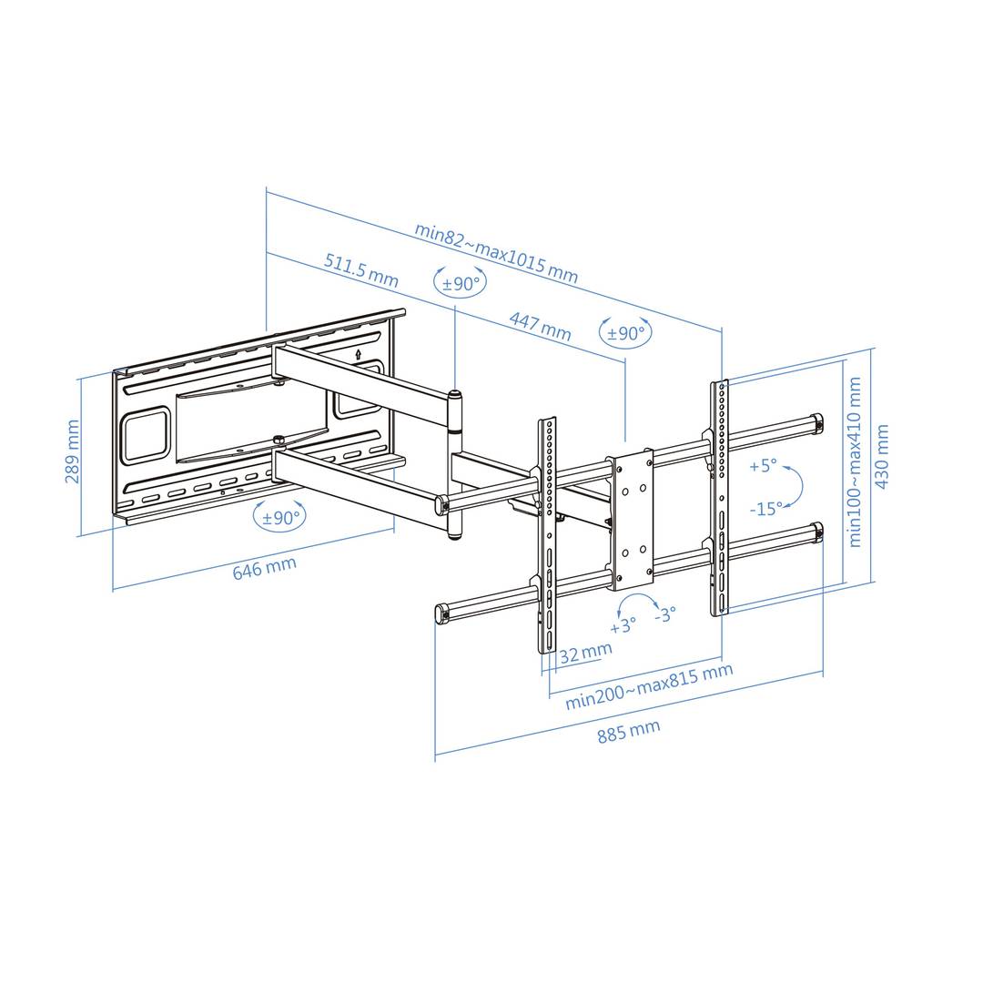 Soporte de pared TooQ para pantallas de 43' - 80' VESA200x200 hasta 800x400 mm LP4380XL-B