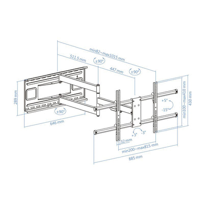 Soporte de pared TooQ para pantallas de 43' - 80' VESA200x200 hasta 800x400 mm LP4380XL-B