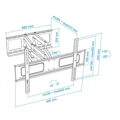 Soporte de pared TooQ para pantallas de 37' - 70' VESA200x200 hasta 600x400 mm LP6270TN-B