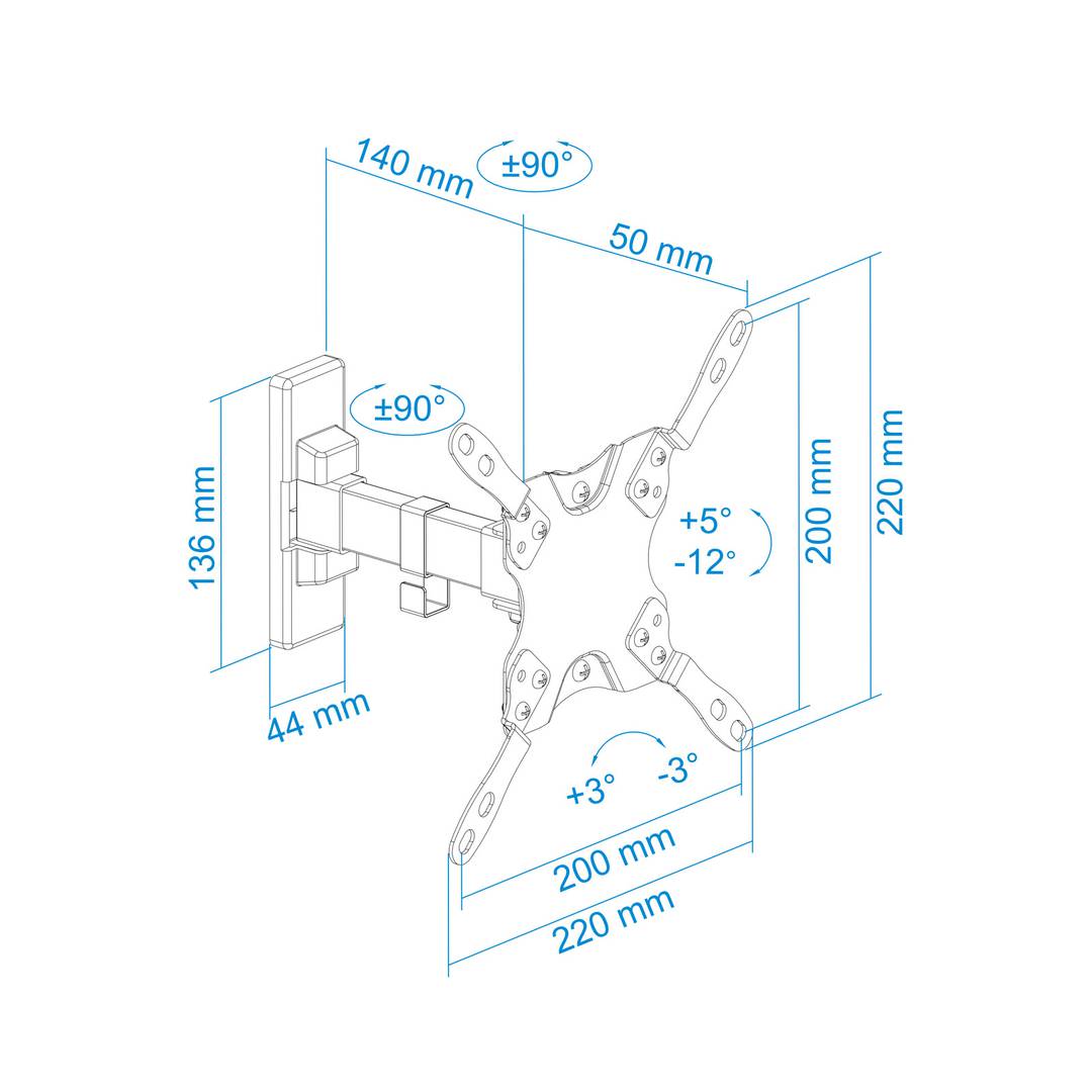 Soporte de pared TooQ para pantallas de 13' - 42' VESA75x75 hasta 200x200 mm LP2042TNL-B