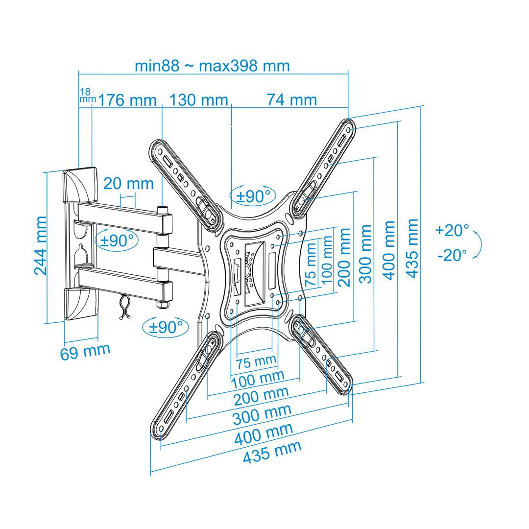Soporte de pared TooQ para pantallas de 23' - 55' VESA75x75 hasta 400x400 mm LP6055TN-B