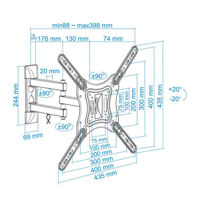 Soporte de pared TooQ para pantallas de 23' - 55' VESA75x75 hasta 400x400 mm LP6055TN-B
