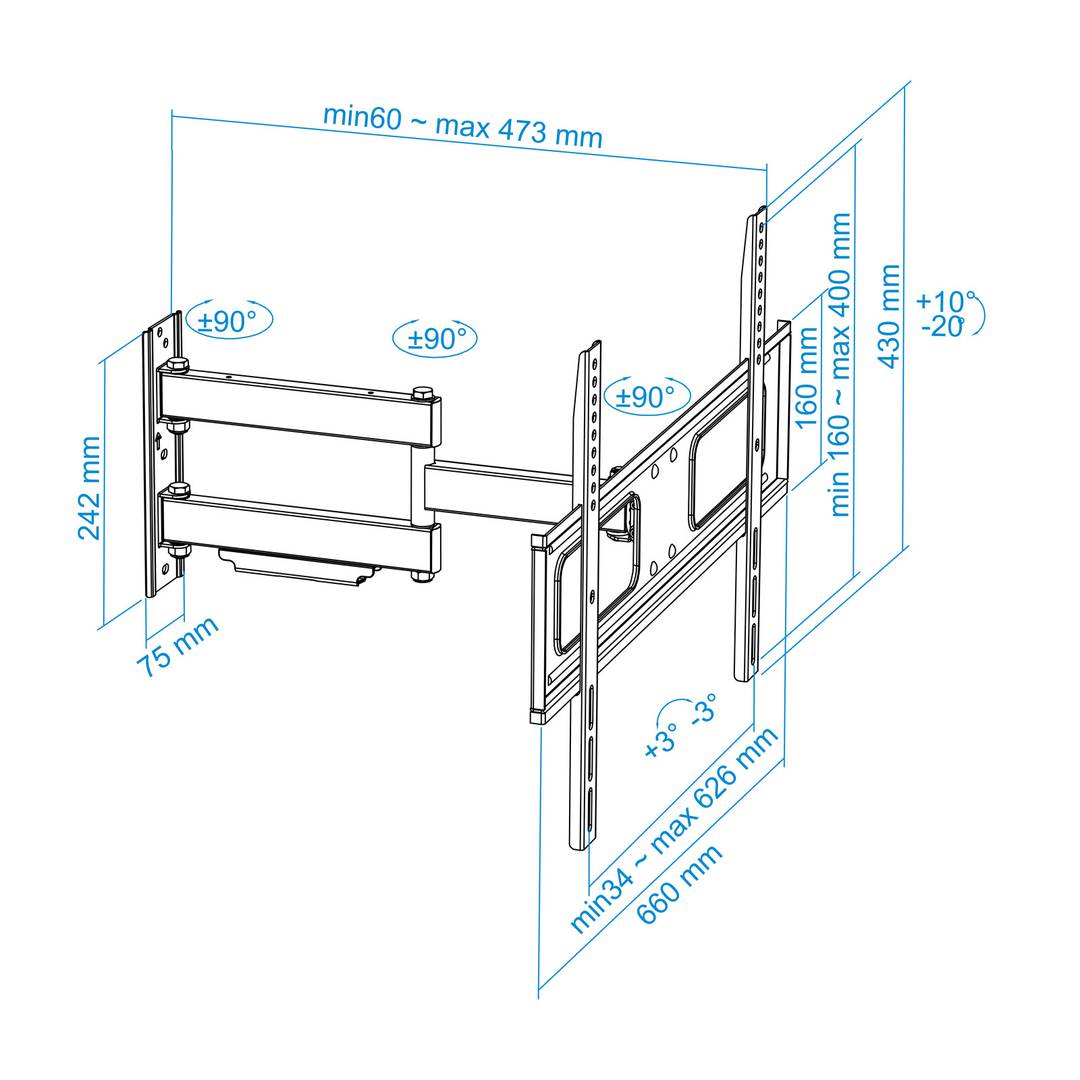 Soporte de pared TooQ para pantallas de 37' - 70' VESA200x200 hasta 600x400 mm LP6070TN-B