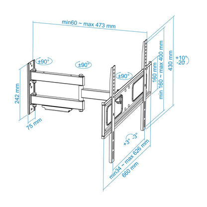 Soporte de pared TooQ para pantallas de 37' - 70' VESA200x200 hasta 600x400 mm LP6070TN-B