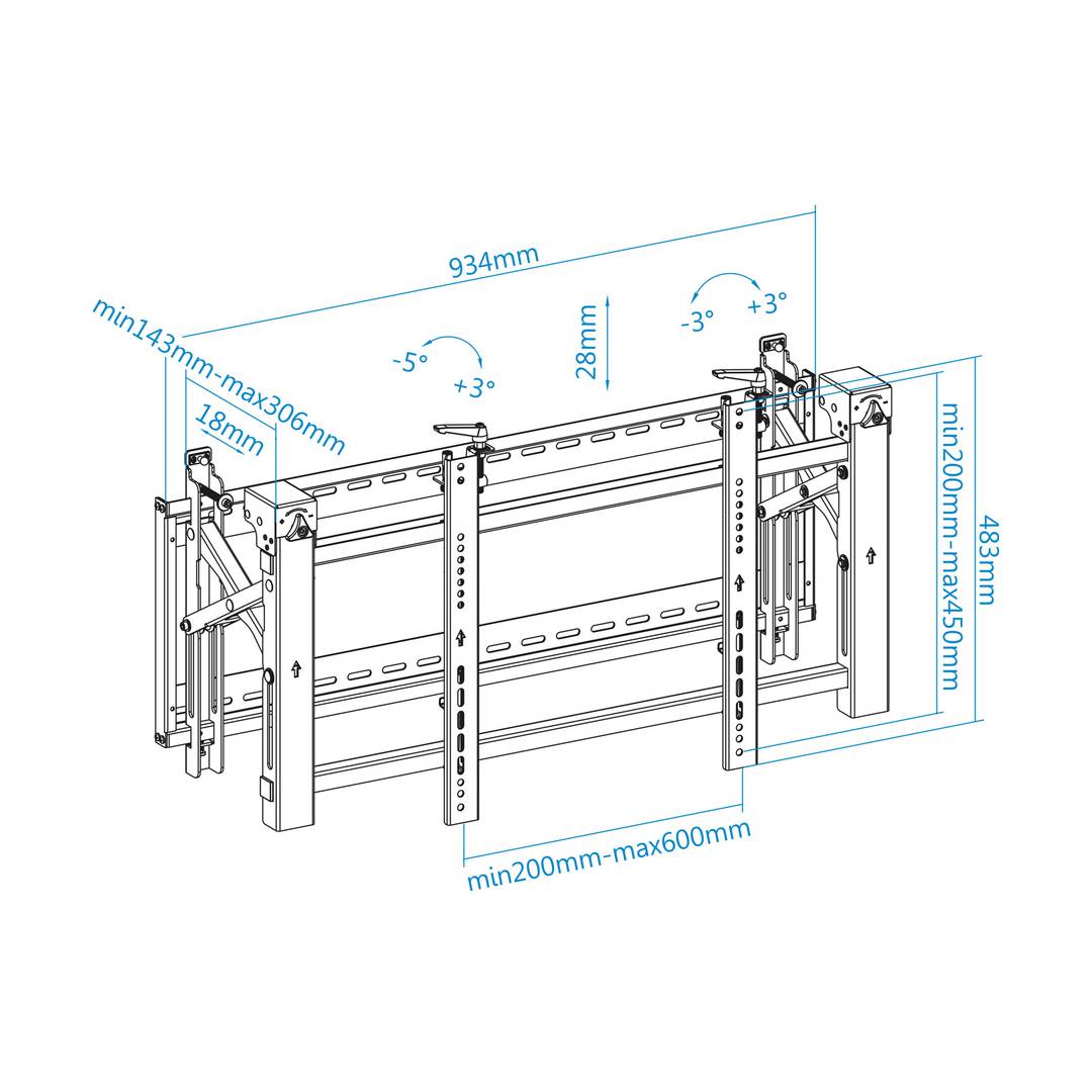 Soporte de pared TooQ para Video Wall de pantallas de 45' - 70' VESA200x200 hasta 600x400 mm TQVW4570T