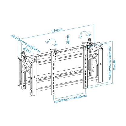 Soporte de pared TooQ para Video Wall de pantallas de 45' - 70' VESA200x200 hasta 600x400 mm TQVW4570T