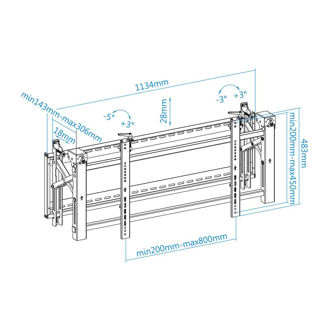 Soporte de pared TooQ para Video Wall de pantallas de 54' - 70' VESA200x200 hasta 800x400 mm TQVW5470T