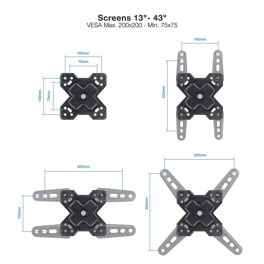 Soporte pantalla LCD a pared para TV de 13'- 43' articulado 66-370 mm